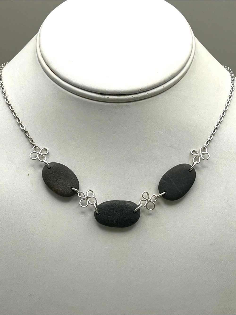 Handmade Sterling Silver Maine Beach Rock Stone Necklace Artisan Celtic Knot
